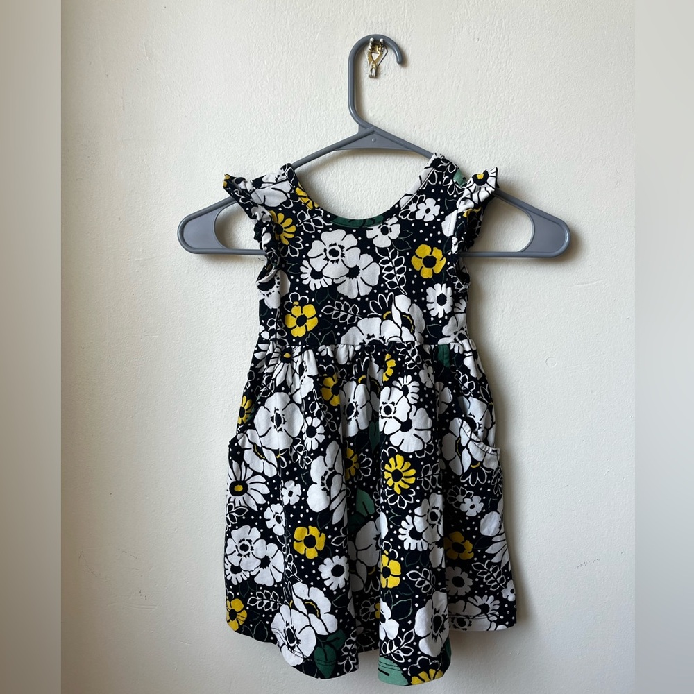 Hanna Andersson Toddler Dress - 3T Black White Yellow Daisy Floral Print